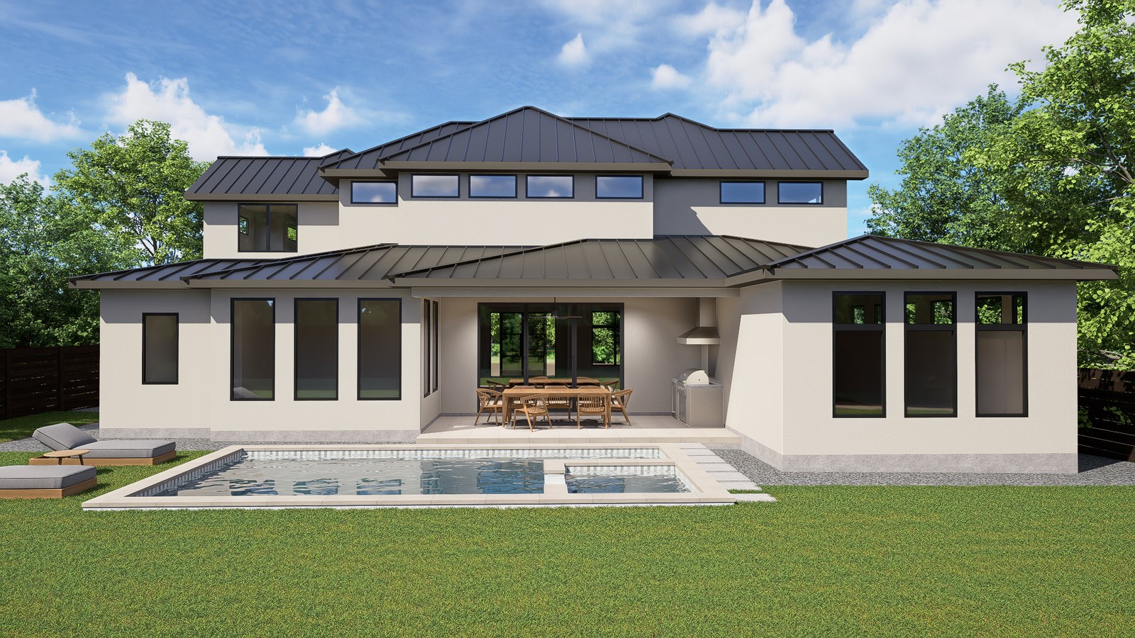 Rear Elevation with Pool